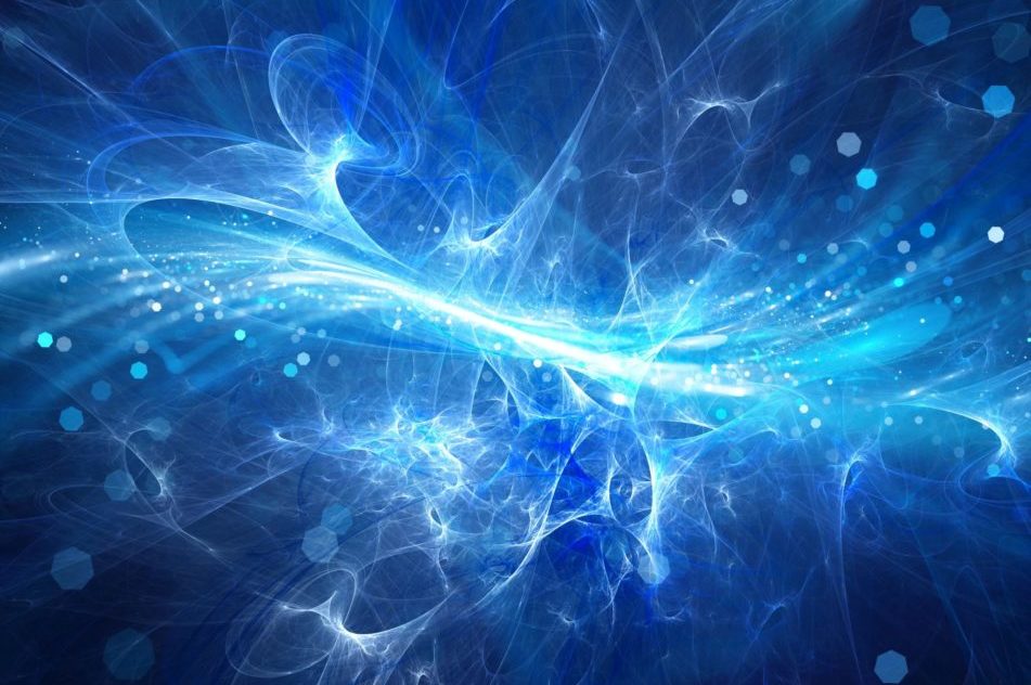Blau leuchtendes Plasmafeld im Weltraum, strömende Energie, weiß, blau -- Vorschaubild