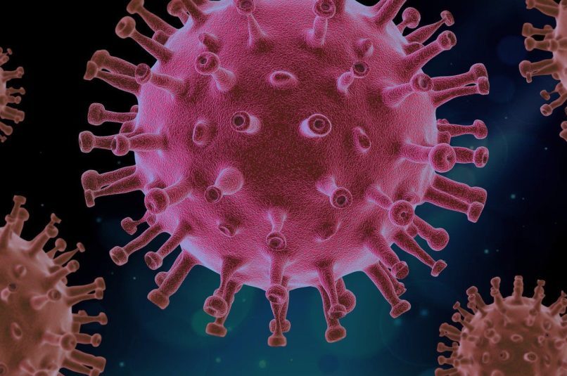 Virus 4937553 1920 1 Corona, Covid19, SARS-CoV-2, Virus, Kugel, Stacheln, rosa, blau
