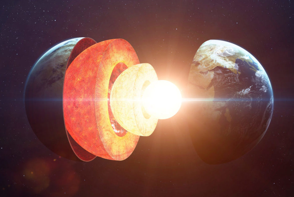 Earth Core Structure. Elements Of This Image Furnished By NASA Energetisches Feng Shui, Die Erde ein Ei?, Grafik Aufbau der Erde, Erdschalen, Erdkruste, Erdmantel, Erdkern, violett, blau, rot, gelb