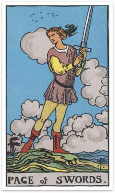 Tarot Cards 7167141 1280 Triputi - Energieheilung für Mensch und Raum, Energetisches Feng Shui, Elementarkraft Metall, Bube der Schwerter, Hauptfarben: hellgrau, blau, grün, malve